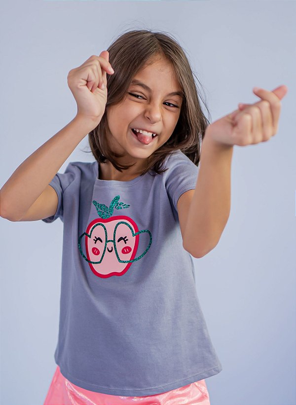 T-shirt Infantil Indigo Decote Canoa Maçã