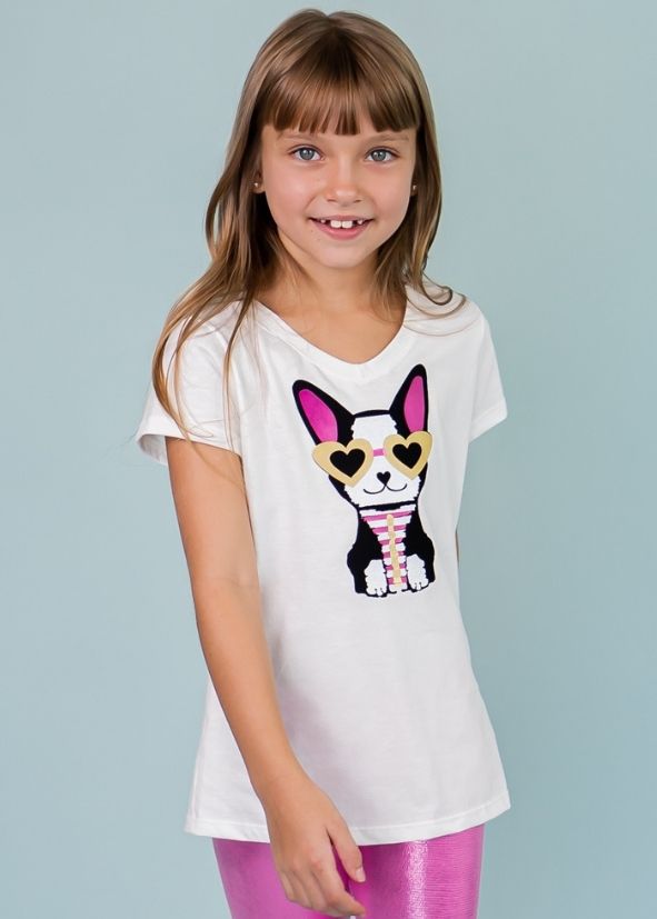 T-shirt Infantil Off-White Decote V Cachorro Star