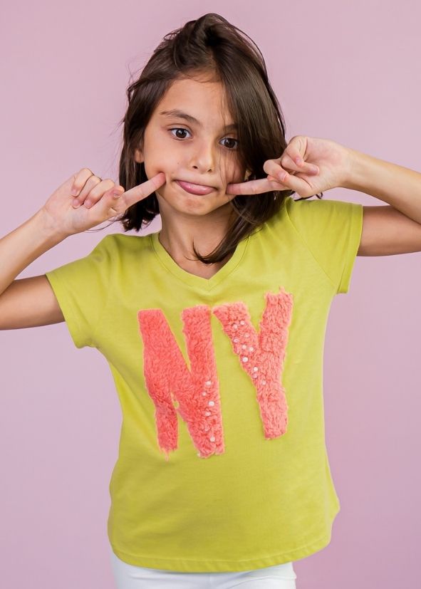 T-shirt Infantil Verde Aloe Gel Decote V NY