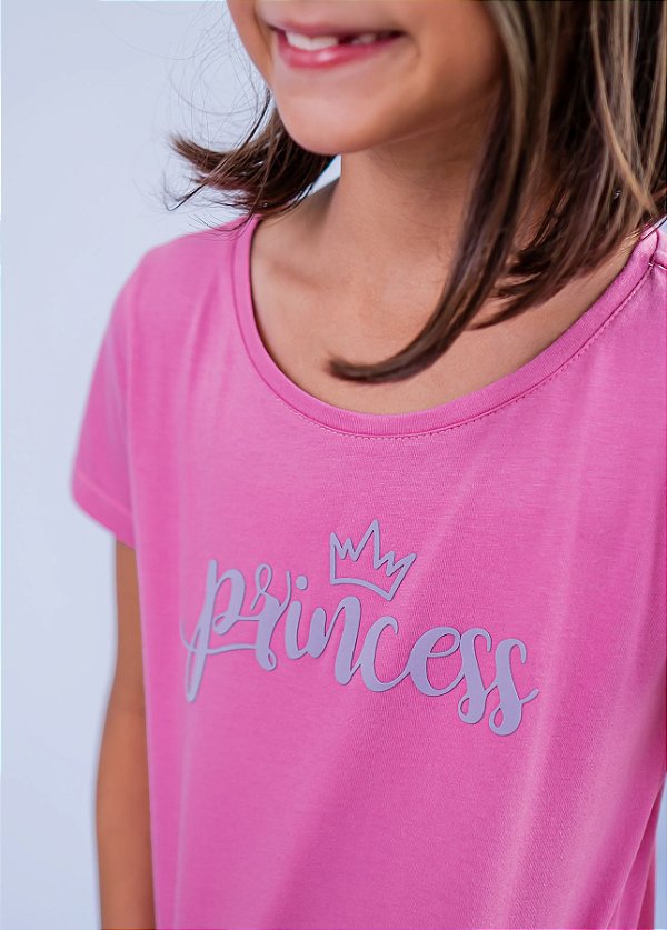 T-shirt Infantil Pink Guava Decote Canoa Pricess Lilás