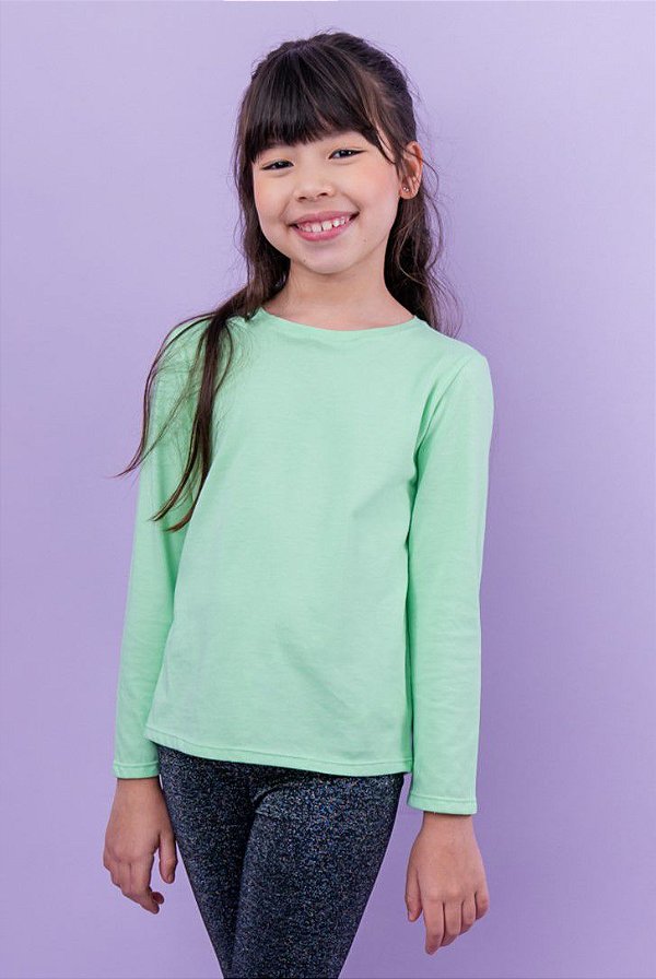 T-shirt Infantil Algodão Manga Longa Verde Light