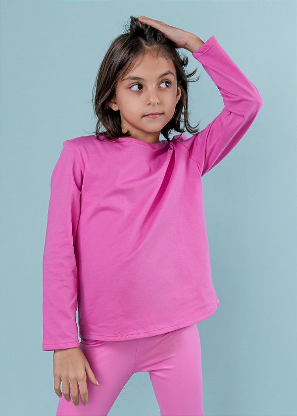 T-shirt Infantil Algodão Manga Longa Pink Guava