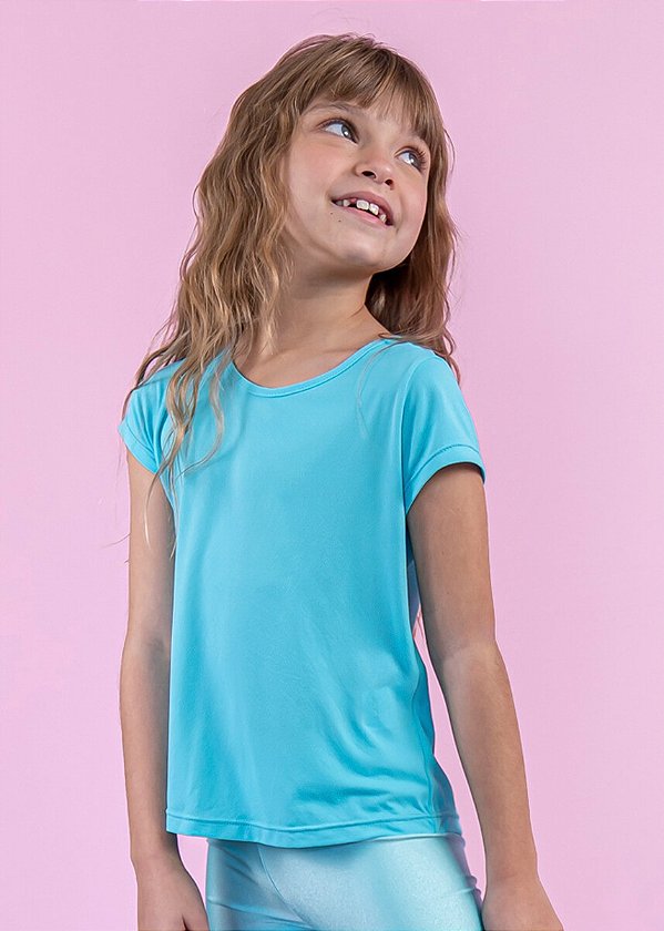 T-shirt Infantil Crepe Verde Sereia Neon Manga Curta