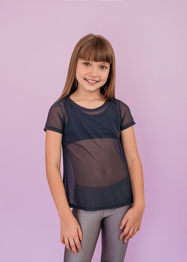 T-shirt Infantil em Tule Chumbo