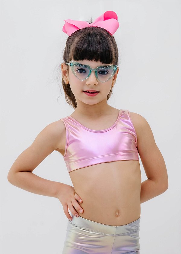 Top Infantil Rosa Com Brilho Platinado