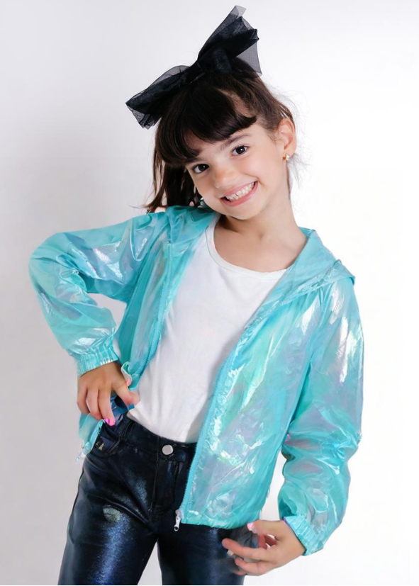 Jaqueta Infantil Corta Vento com Capuz Azul