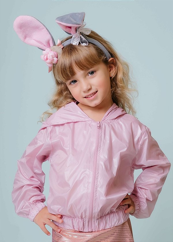 Jaqueta Infantil Corta Vento com Capuz Rosa