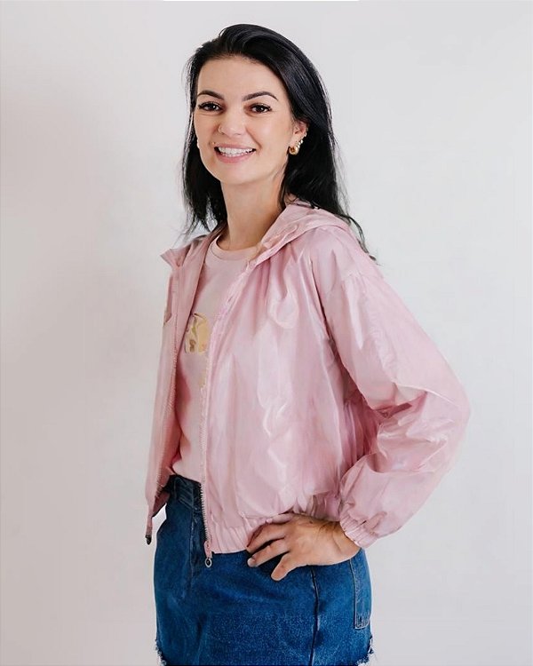 Jaqueta Adulto Corta Vento com Capuz Rosa