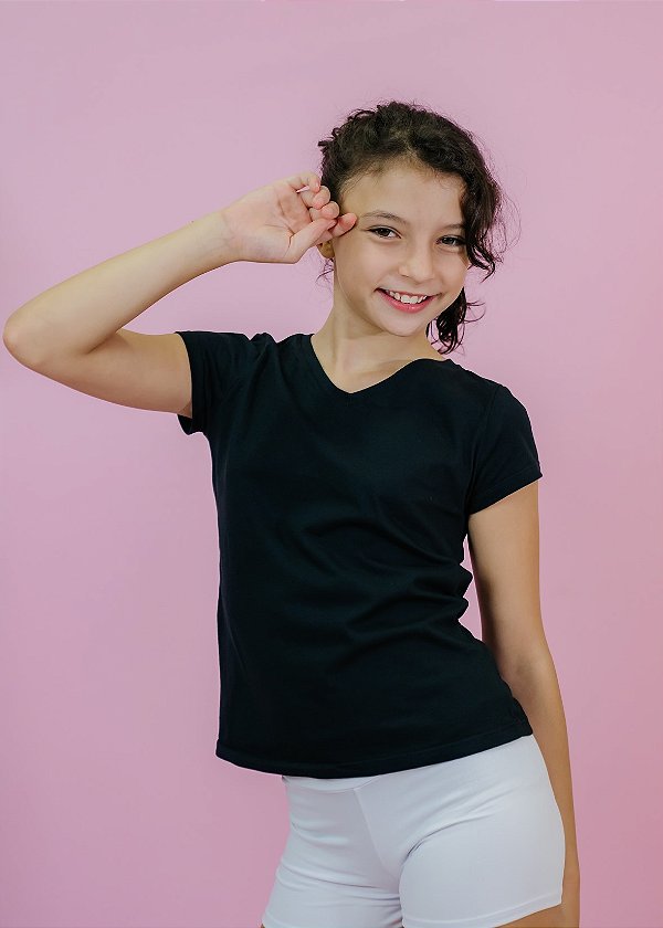 T-shirt Infantil Preta Comfy Gola V