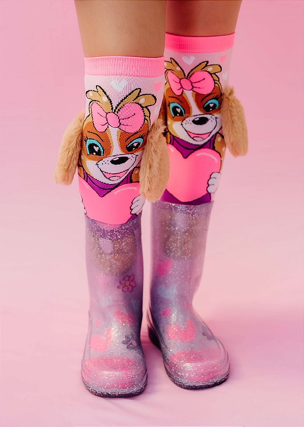 Par de Meias Rosa  com Cachorro 3D
