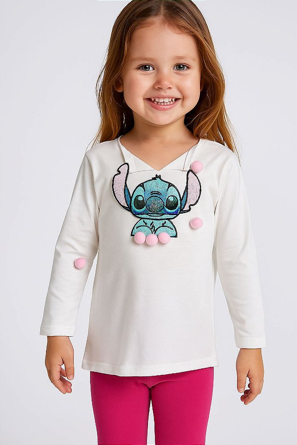 T-shirt Infantil Manga Longa Stitch