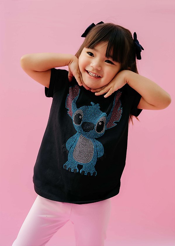 T-shirt Infantil Preta Stitch