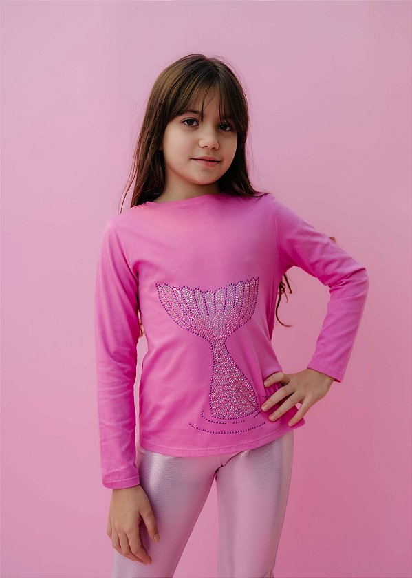 T-shirt Infantil Manga Longa Calda de Sereia