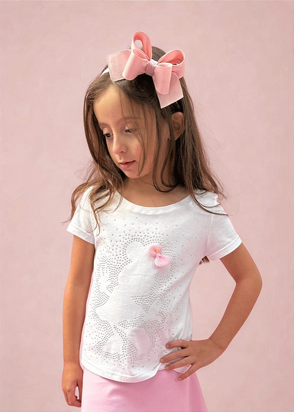 T-shirt Infantil Manga Curta Minnie com Laço