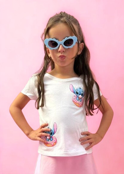 T-shirt Infantil Manga Curta Stitch Cupcake