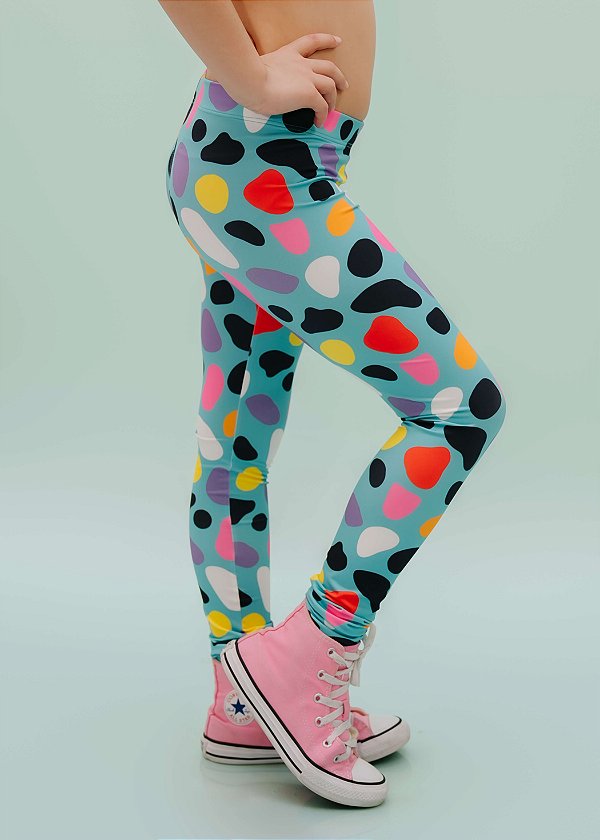 Legging Infantil Azul Estampa Colorida