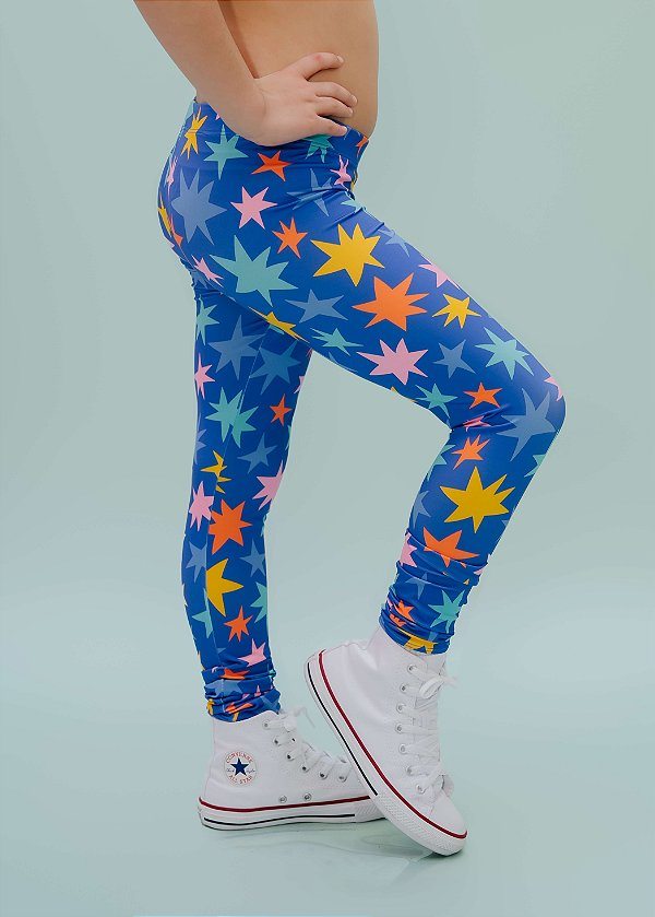 Legging Infantil Azul Estampa Estrela