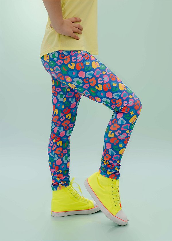 Legging Infantil Azul Estampa Oncinha Colorida