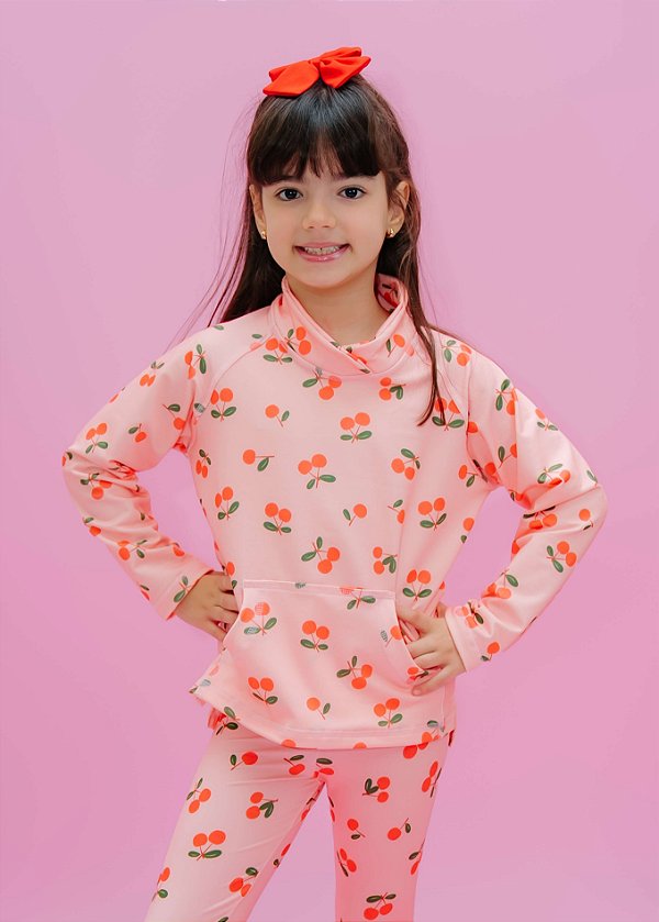 Moletom Infantil Rosa Estampa Cereja