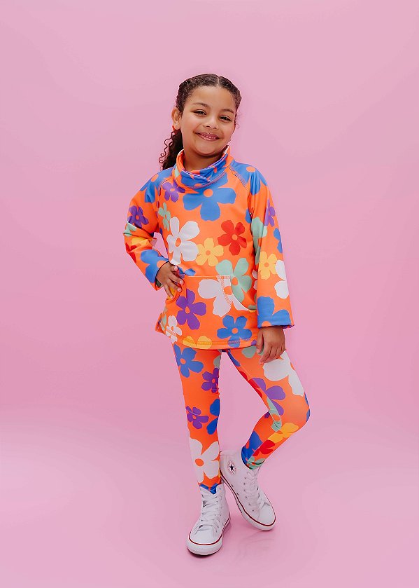 Conjunto Moletom Infantil Laranja Estampa Florida