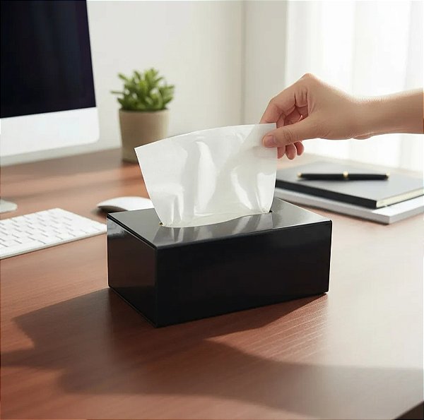 Caixa Porta Lenços de Papel em Acrílico PRETO (Pequena)