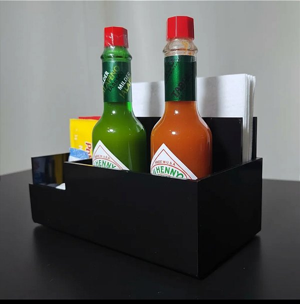 Porta-guardanapos Sachês E Molhos Em Acrílico 3mm Preto