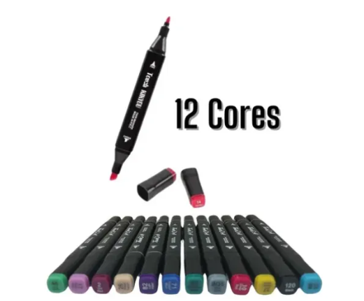 Kit Canetinha 12 Cores Ponta Dupla