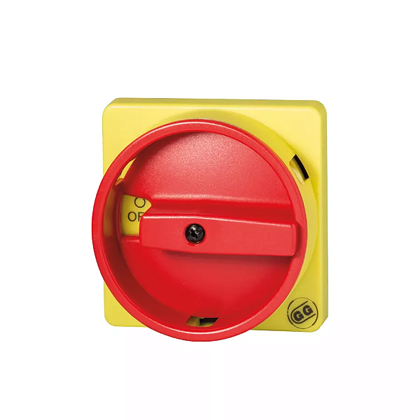 Manopla 67x67 Amarelo/Vermelho para painel elétrico
