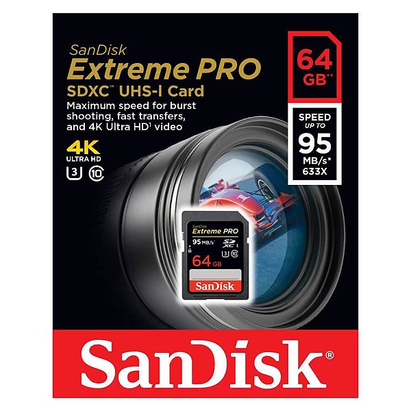 Cartão SanDisk 64 GB Extreme Pro SD 95 Mb/s
