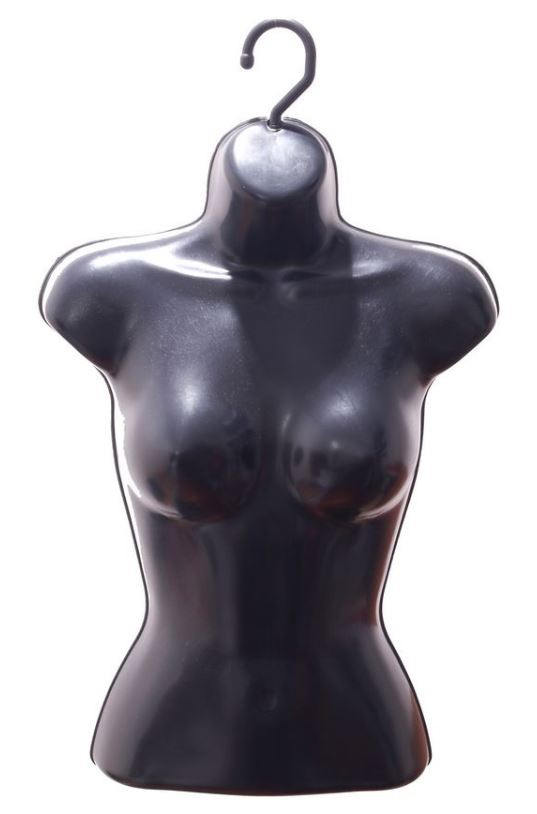 30 Cabides Com Busto Feminino - Plástico Preto - Adulto - 65,5cm (altura) x 40,5cm (largura) x 4,6cm (diâmetro) - PRONTA ENTREGA
