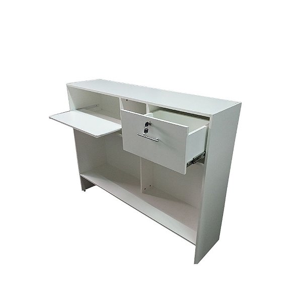 Balcão Smart ( Modelo caixa) MDF 15 Branco- 1,4m Larg x 1,10m Alt. x 30cm de prof. ( 1 gaveta + 1 suporte p/ Teclado+  divisórias internas) - Pés Ajustáveis na base - Projetos sob encomenda - Whats  (11) 97143-1706