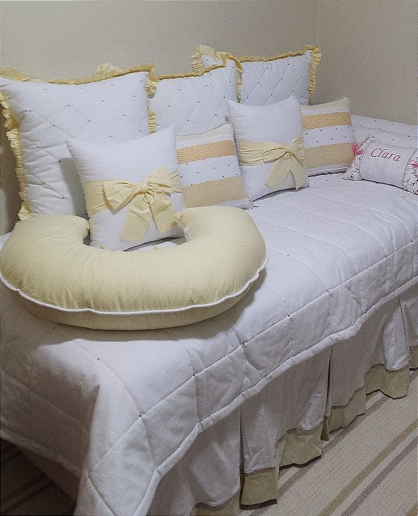 Kit Cama da Babá em Piquet com amarelo com 10 peças