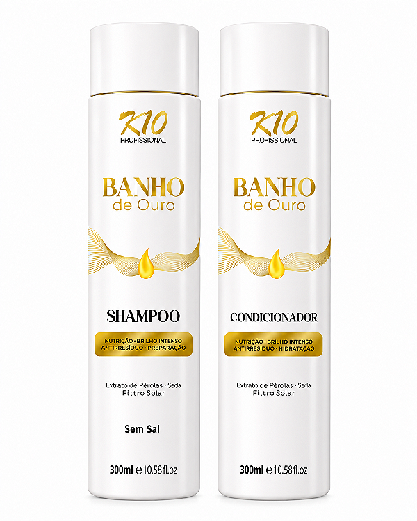 SHAMPOO 320ML + CONDICIONADOR 320ML BANHO DE OURO k10 Profissional