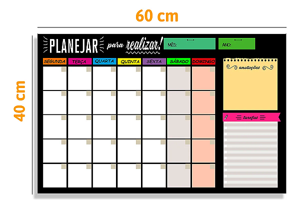 Quadro Lousa Planejador Mensal Metal
