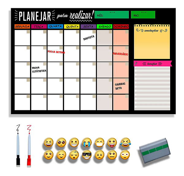 Quadro Lousa Planejador Mensal Metal