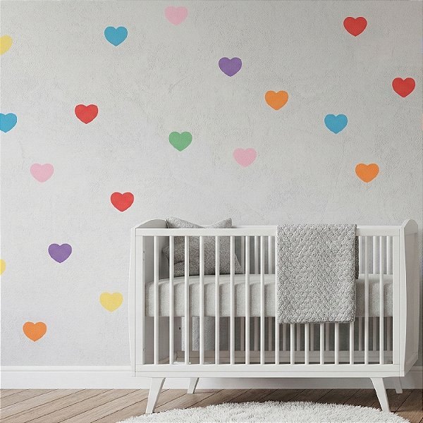Adesivo De Parede Corações Coloridos