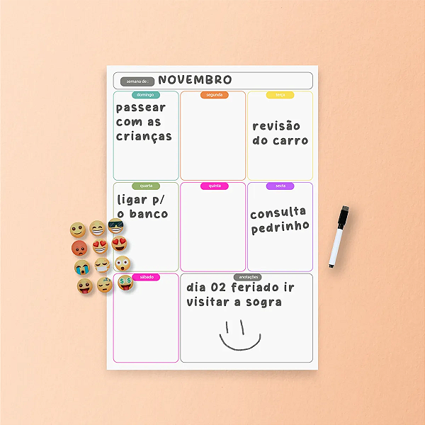 Quadro de Planejamento Semanal - Planner Lousa Colorida