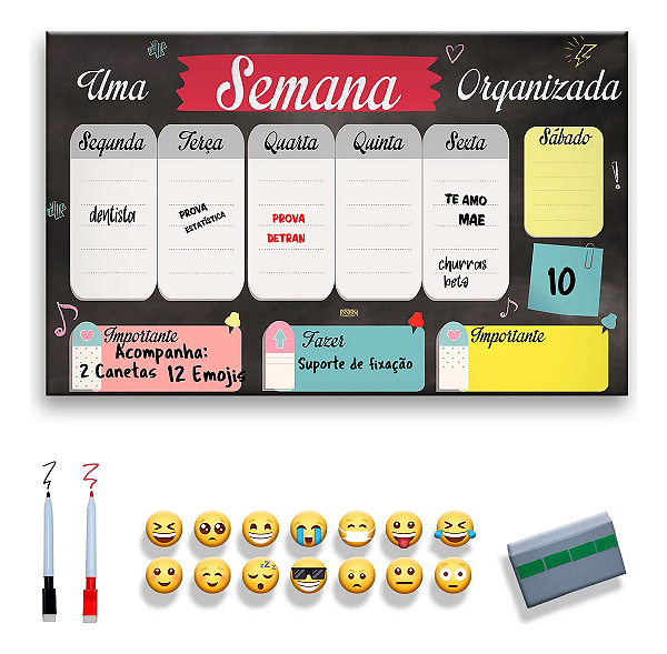 Quadro Planejamento Semanal - Planner Preto/Vermelho
