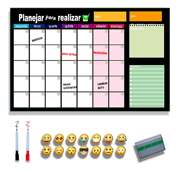 Quadro Planejamento Semanal/Mensal - Planner Preto