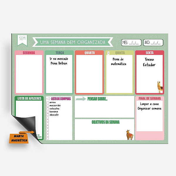 Imã Planejamento Semanal - Agenda Semanal Lhama