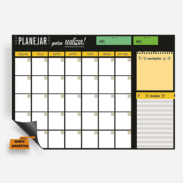 Imã Planejamento Mensal -Planner Preto/Amarelo