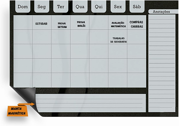 Imã Planejamento Semanal -Planner Semanal Preto Office
