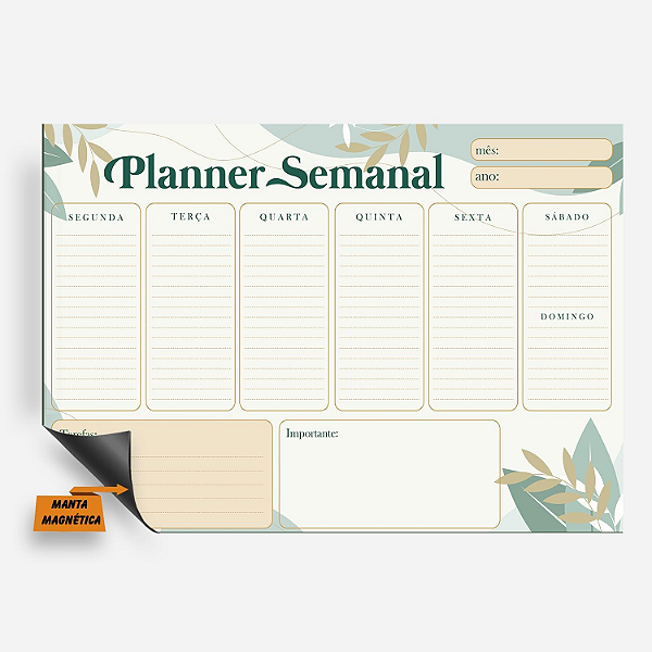Imã Planejamento Semanal -Planner Semanal Floral