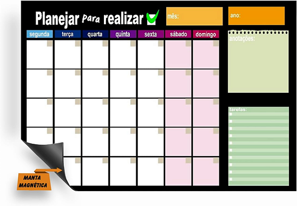 Imã Planejamento Mensal -Planner Mensal Colorido