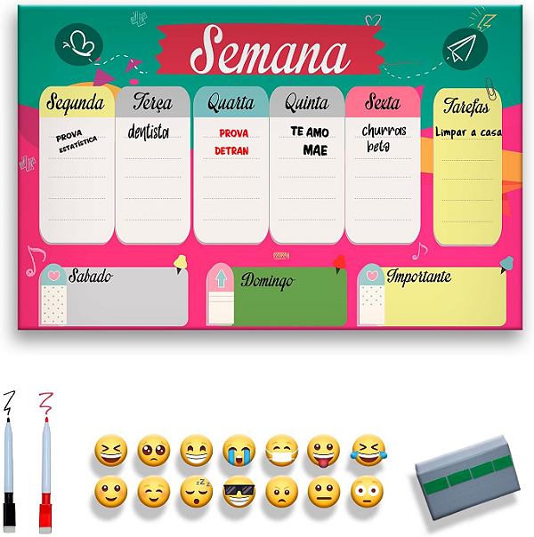 Quadro de Planejamento Semanal - Planner Rosa/Verde