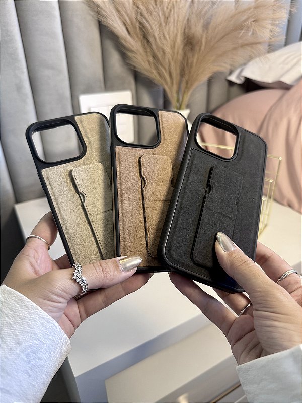 Capinha veludo com suporte para iPhone