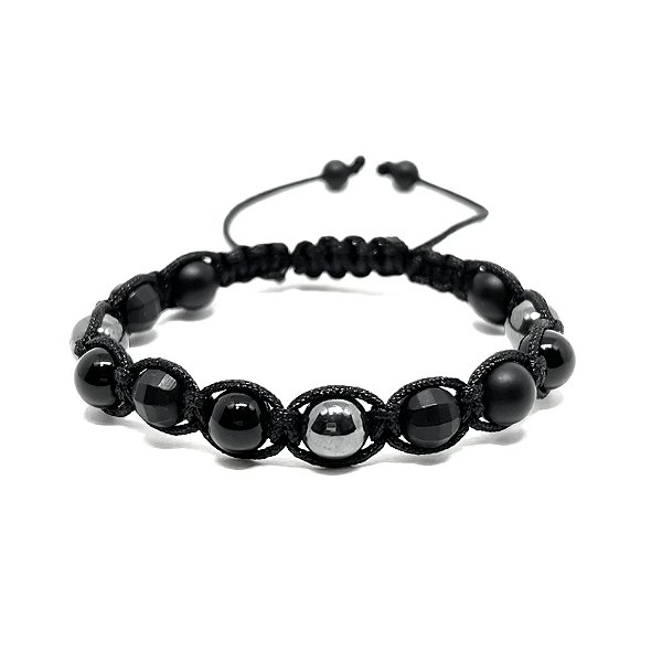 Pulseira Shambala Ônix e Hematita 8mm