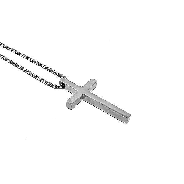 Cordão e Pingente Cruz - Aço Inox 75cm