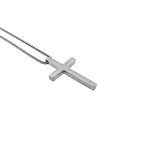 Cordão e Pingente Cruz - Aço Inox 60 cm