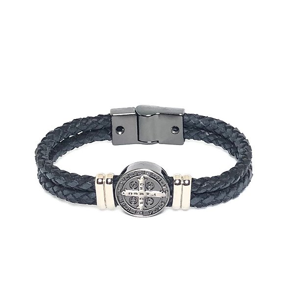 Pulseira de Couro Medalha de São Bento
